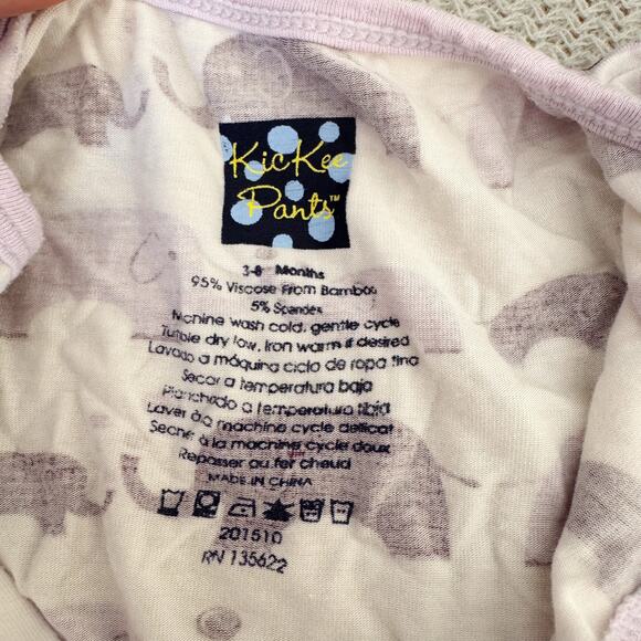 Kickee Pants White + Purple Elephant Print Ruffle Trim Snap Romper 3-6 Month - Picture 4 of 8